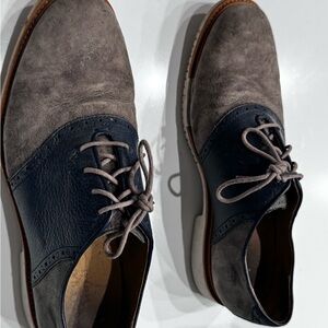 COLE HAAN Size 9.5M Navy Blue Leather & Gray Suede Lace-Up Oxford